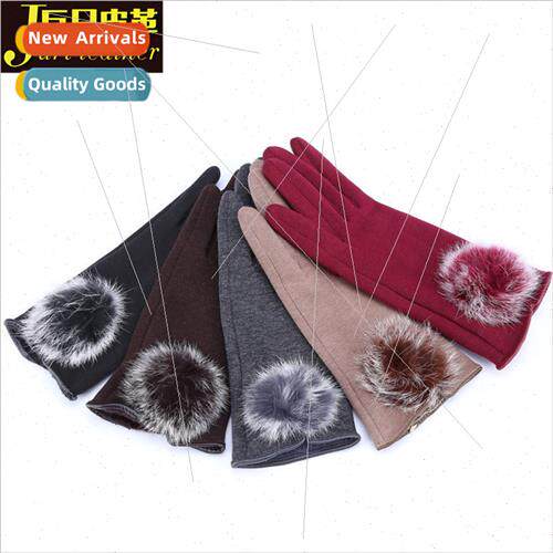 Warm rabb not down velvet gloves rabb fur ball gloves touch