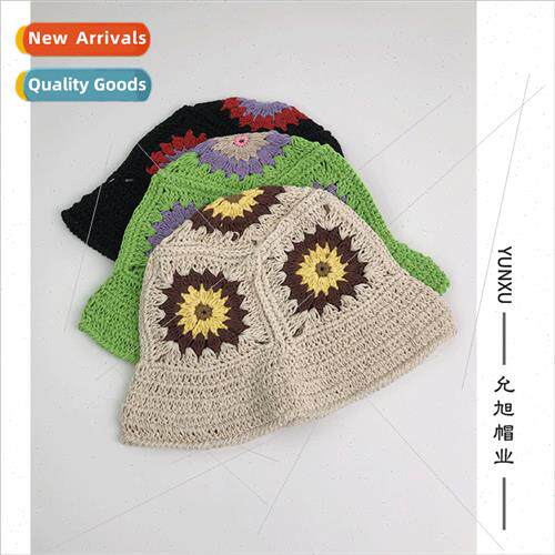 Japan retro hollow knted flowers basin cap female spring sum
