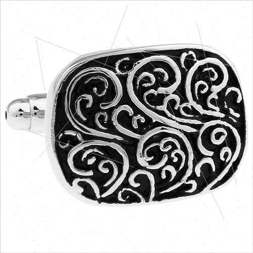 Business French cufflinks oval court black vintage carved fl
