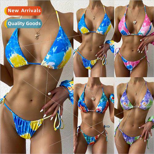 2020Europe Bikini Strappy Swimwear Tie-Dye Printed Swimsu 76
