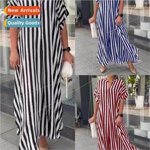 2022 Women Fashion de Spl Striped Cardigan Short Sleeve Dres