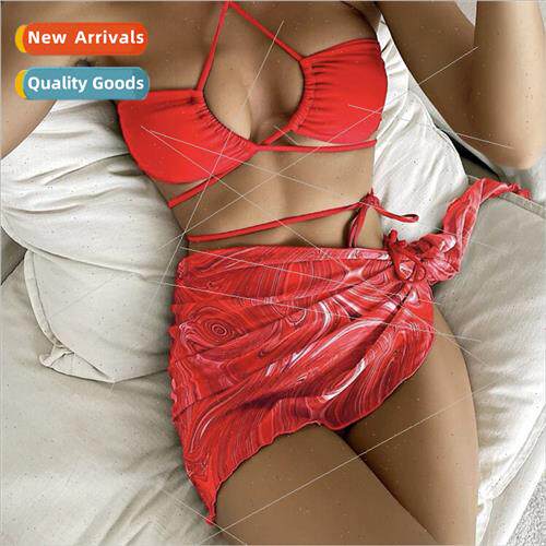 2023 Europe new drawstring tie short skirt mesh three-piece