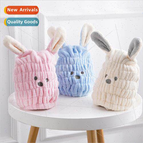 Coral velvet shower cap cartoon children hair drying cap qui
