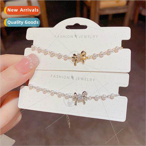 Summer new sweet delicate zirconia bow pearl chain bracelet