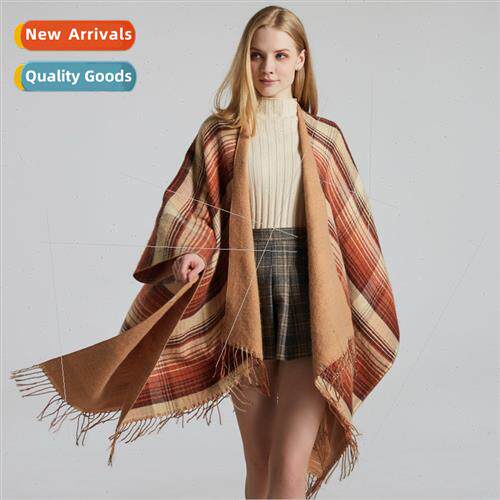 Scotlclassic colorful plaid shawl cape faux cashmere fringe