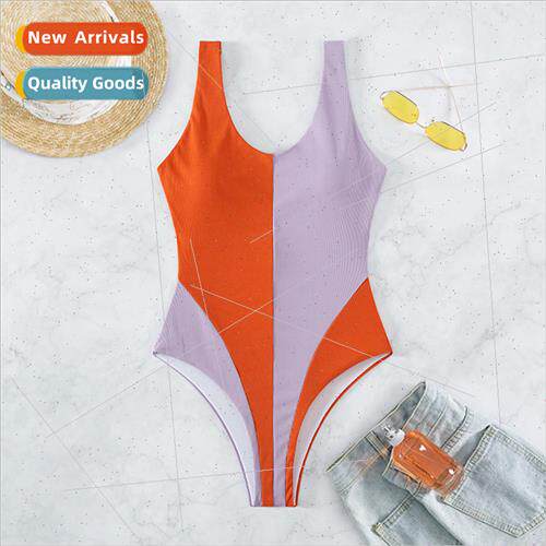 New One-piece Swimsu Colorblocking Tight P Stripe wh Bra Pad