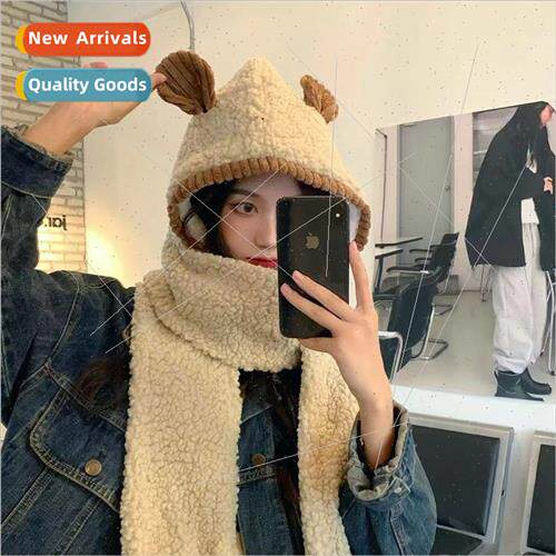 2022 winter new threePCS set plush hat female students hundr