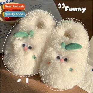 Cute plush fluffy package heel cotton slippers winter ladies
