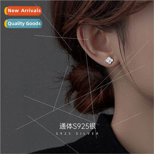 S925 silver simple four-leaf clover earrings niche feeling r