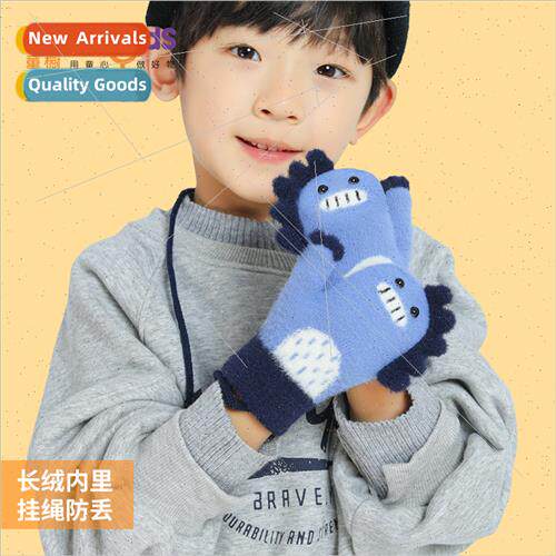Autumn and winter childrens knted gloves thickened padded wi