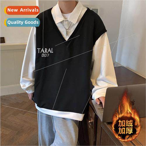 Autumn winter fake twoPCS sweater padded thickened couple hu