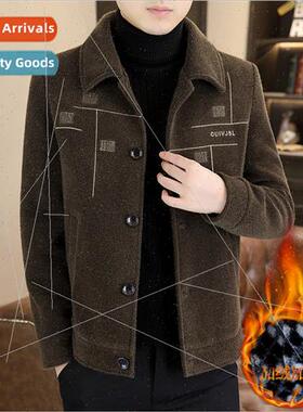 Autumn winter tweed coat gold sable jacket men Korea Slim sh