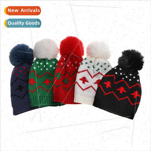 2023 autumn winter new children warm cap wool ball Christmas