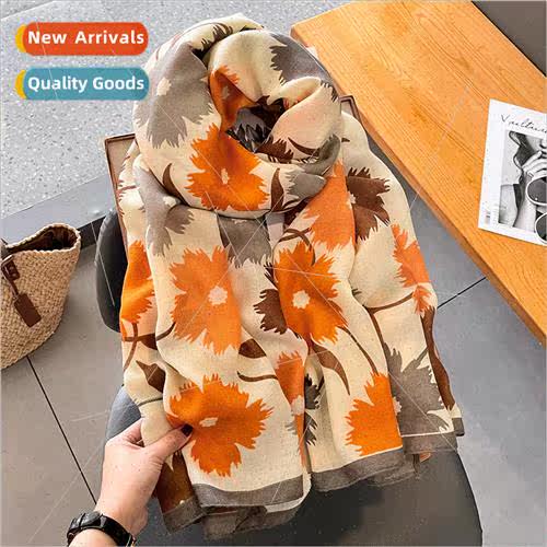2022 printed cotton linen fall winter new scarf female  warm