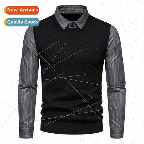 Fall winter new men sweater American retro Slim splicing fak