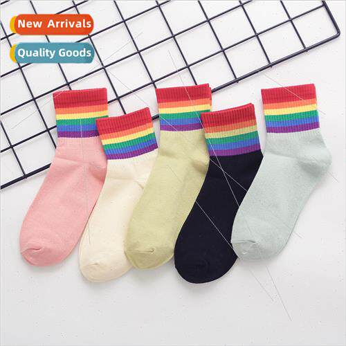 2023 new five-color rainbow women socks ins tide fashion hun