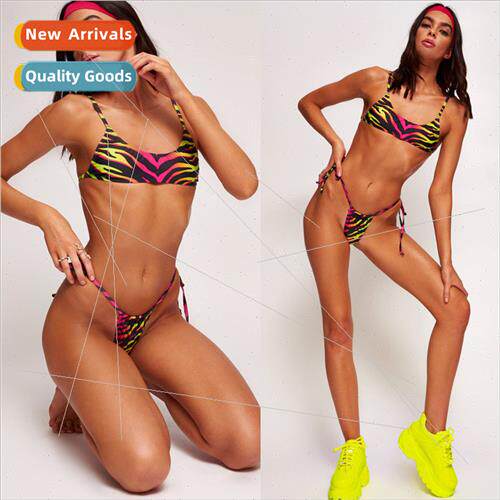 Womens Spl Swimsu Sheath Colorful Stripes Tie Bikini i19C362