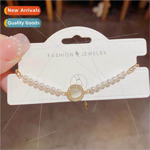 Summer new sweet circle cat eye stone pearl chain bracelet f