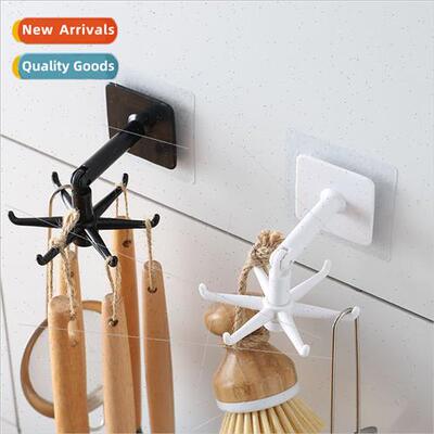 Kchen rotatable six claw hooks no-hole hanging rack bathroom