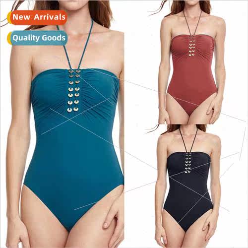 2024 New Womens One-piece Swimsu Europe Sexy Hanging Neck So