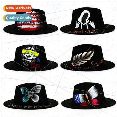 Hip hop bowler hat Europe American flag hand-painted graffi