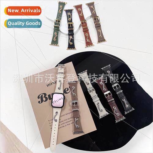 适用Apple watch nail buckle metal chain leather strap apple
