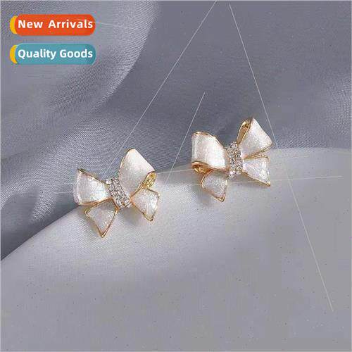 925 silver pin French bow flash diamond earrings female fash