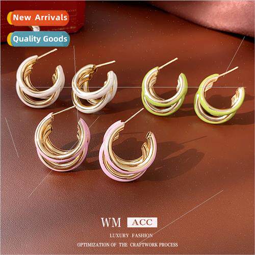 silver needle oil drop C-shaped earrings Korea fresh fashion