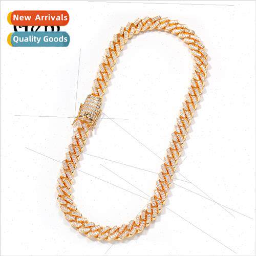 Hip Hop 12mm Bar Copper Necklace Gold Plated Zirconia Bracel