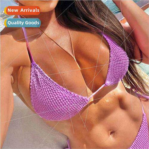 Solid Color New Bikini Sexy P Stripe Fabric Swimsu Europe Pl