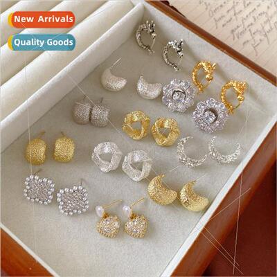 lver Needle Pleated Oval Flower Metal Stud Earrings Delicate
