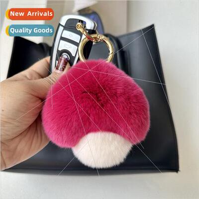Real otter rabb hair cute ltle mushroom keychain pendant ins