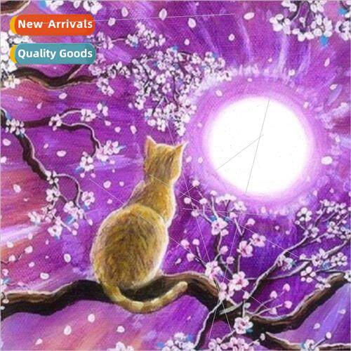 Diamond painting new DIY cat under moon full round diamond h