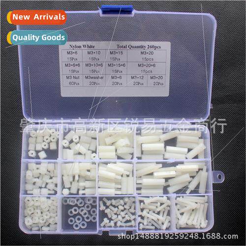 260Pcs Set M3 Nylon Black M-F Hex Screw Nut Stand-off Set