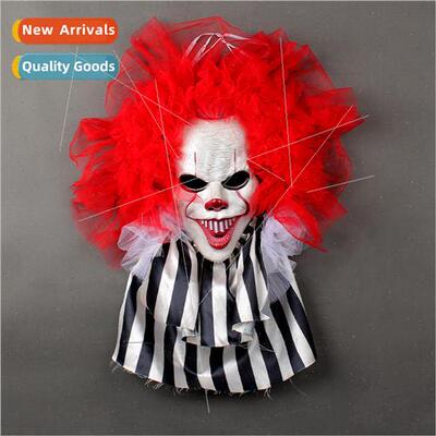 Halloween scary clown wreath door hanging wreath decoration