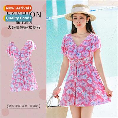 Large size swimsu female new 2023 fashion printing conservat