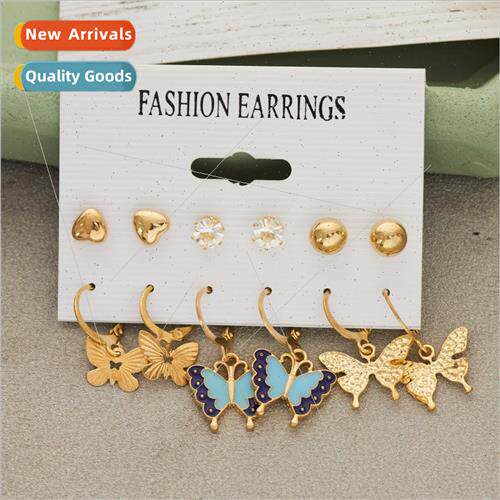 Europe Butterfly Earrings Womens Geometric Earrings Set Mult