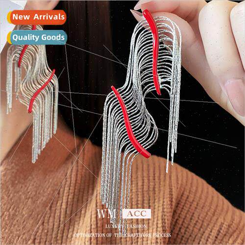 lver pin drop oil geometric chain tassel earrings Europe ear