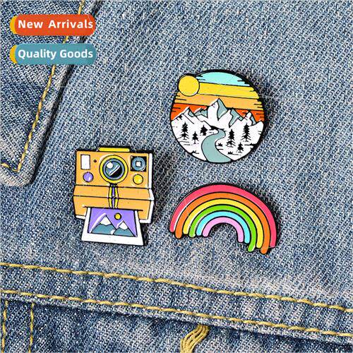 Rainbow Camera Snow Mountain Brooch Student Cartoon Cute Out
