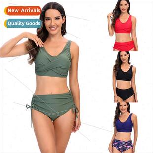 Swimsu Women Bikini Color Hig Tie Tight Cross Solid Backless