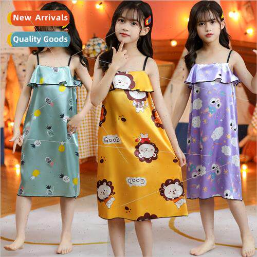 Summer new ice silk children nightgown round neck halter pri