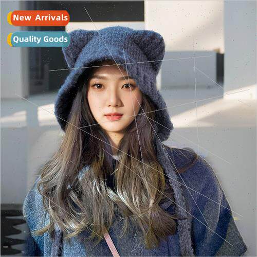 cute bear wool cap female winter show face small warm knted