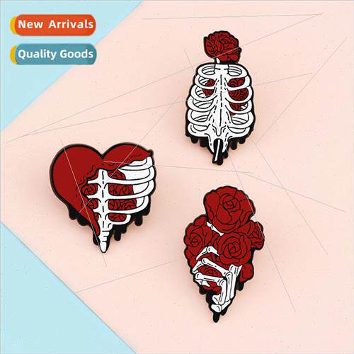 Cartoon whered bones roses combined brooch cute shape alloy