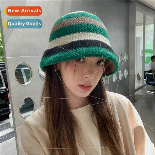 Korea Hyun-ah striped hat female dopamine rainbow fisherman