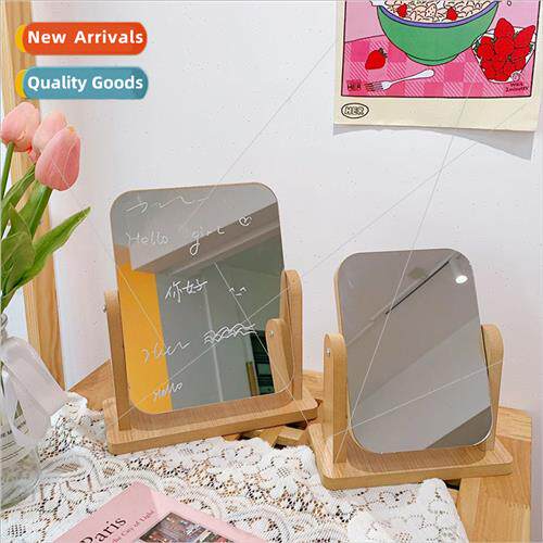 Ins simple wooden mirror rotatable student cute girl desktop