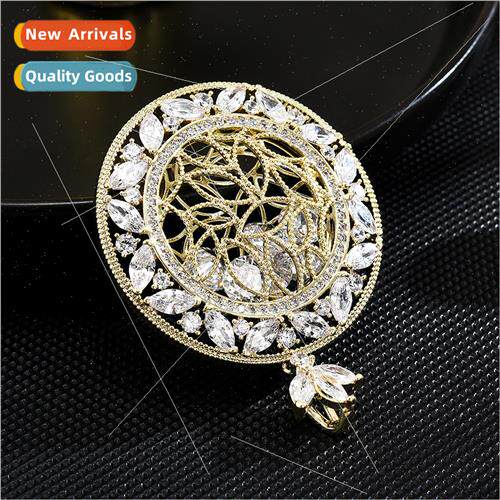 French retro court hollow full diamond disk brooch female hi