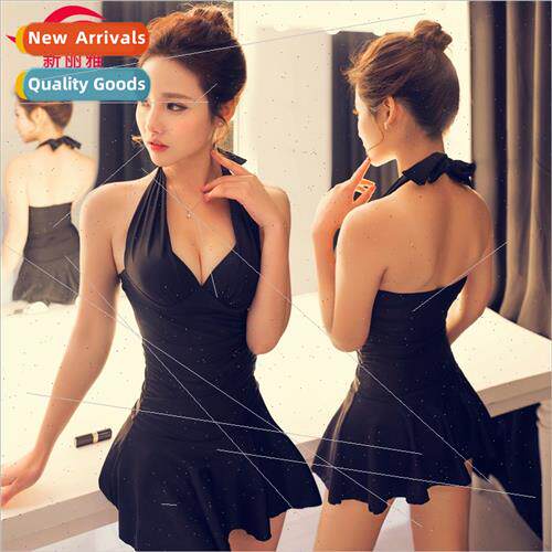 Swimsu female new skirt steel support small breast gathered