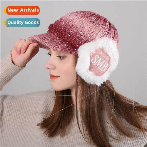 Winter padded fashion women letters gradient color knted woo