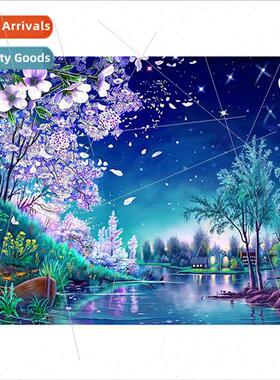 Riverside violet flower landscape diamond painting new moder