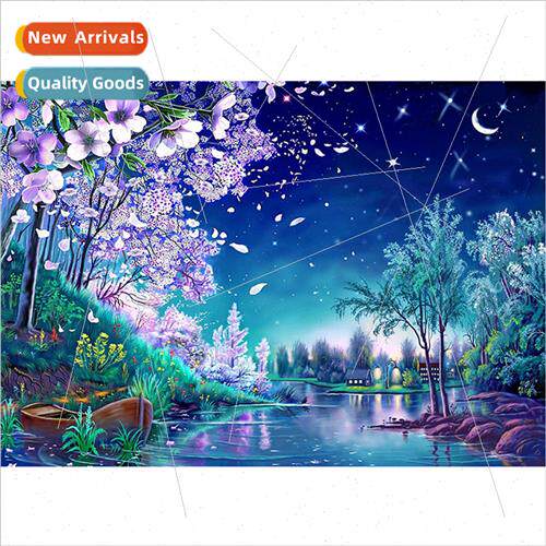 Riverside violet flower landscape diamond painting new moder